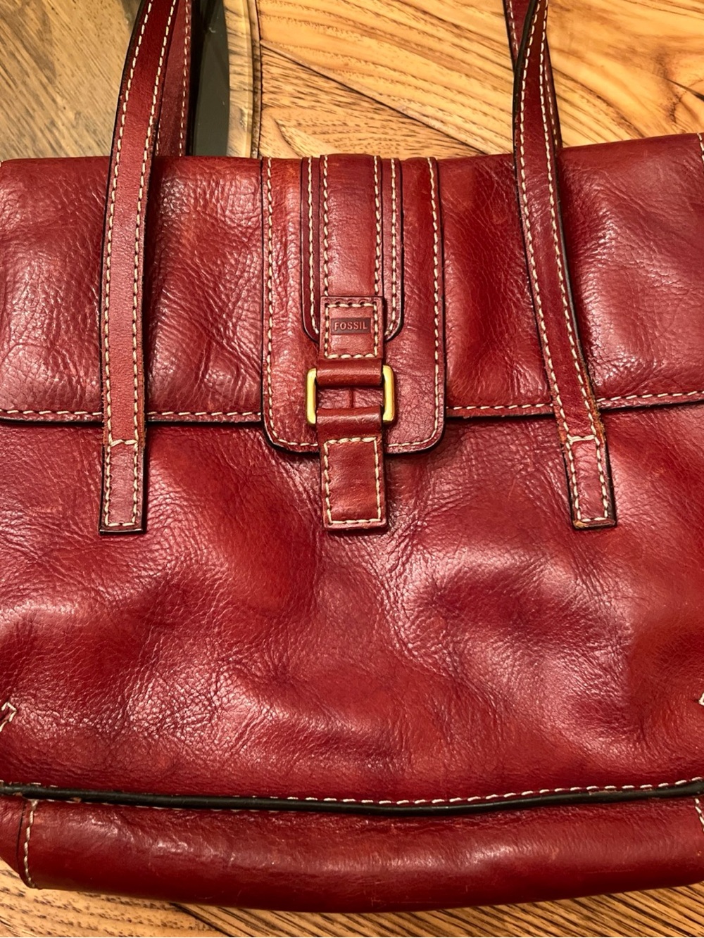 Vintage FOSSIL Sedona Red Saddle Leather Double Handle Handbag Purse - Picture 4 of 14